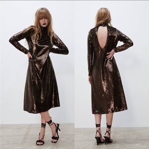 ZARA LIMITED EDITION Brown
Bronze Sequin Midi Evening Dress Knit Dress M